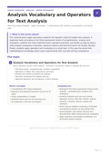 Analysis Vocabulary and Operators for Text Analysis
