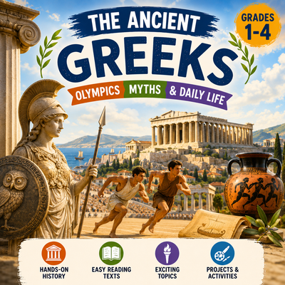 The Ancient Greeks: Olympics, Myths & Daily Life Unit – Worksheets, Projects & Slides (Grades 1–4)