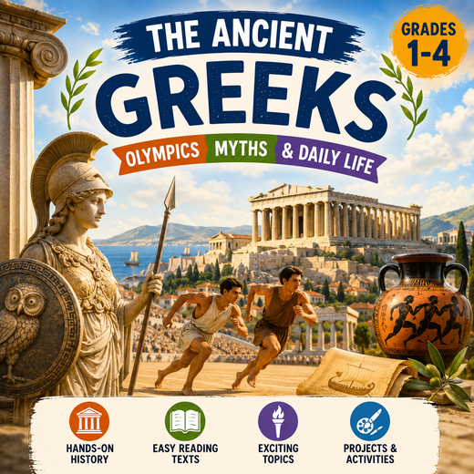 The Ancient Greeks: Olympics, Myths & Daily Life Unit – Worksheets, Projects & Slides (Grades 1–4)