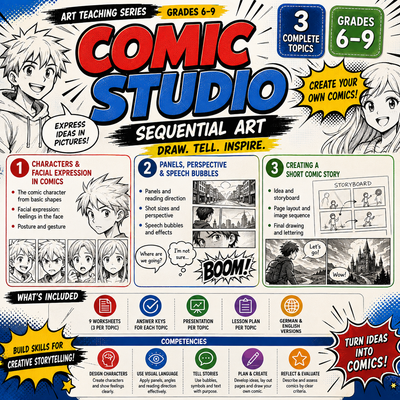 Comic Drawing Activities | Characters, Panels & Visual Storytelling | Middle School Art Unit | Grades 6–9