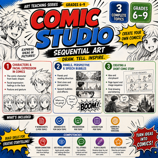 Comic Drawing Activities | Characters, Panels & Visual Storytelling | Middle School Art Unit | Grades 6–9