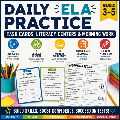 ELA Test Prep & Assessment Toolkit – Reading, Writing & Grammar Practice | Grades 3–5