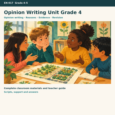 Opinion Writing Unit | Claims, Reasons, Evidence & Revision | Grades 4–5