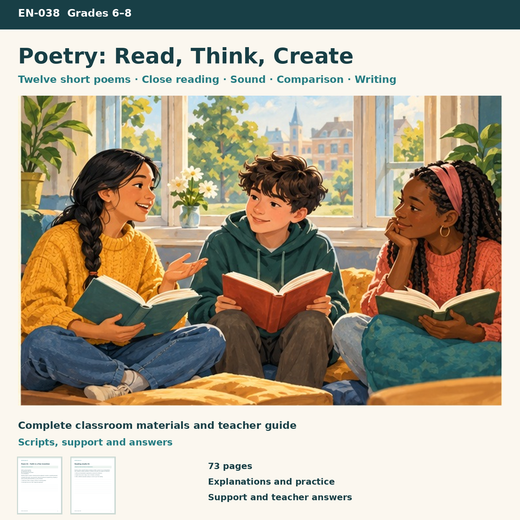 Poetry: Read, Think, Create | 6 Lessons, 12 Poems & Reading Studios | Grades 6–8