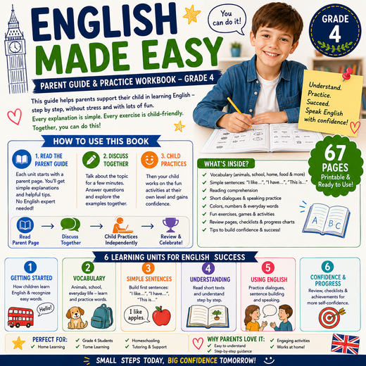 English Made Easy | Parent Guide & English Practice Workbook | Grade 4