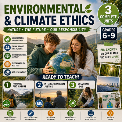 Environmental and Climate Ethics – Ethics Unit: Worksheets, Projects & Slides (Grades 6–9)