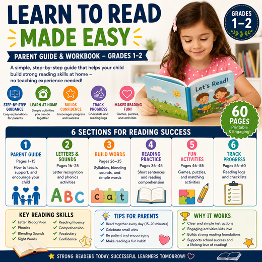 Learn to Read at Home | Parent Guide & Reading Workbook | Grades 1–2
