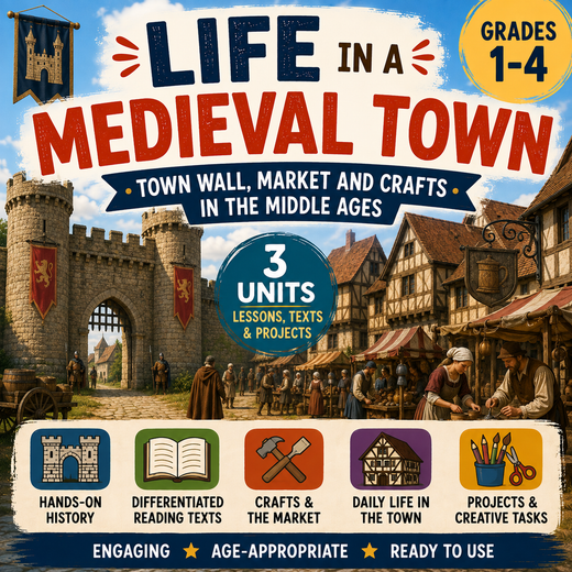 Life in a Medieval Town Unit – Worksheets, Projects & Slides (Grades 1–4)