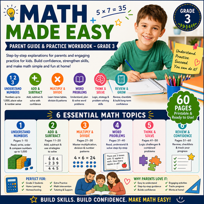 Math Made Easy | Parent Guide & Practice Workbook | Grade 3