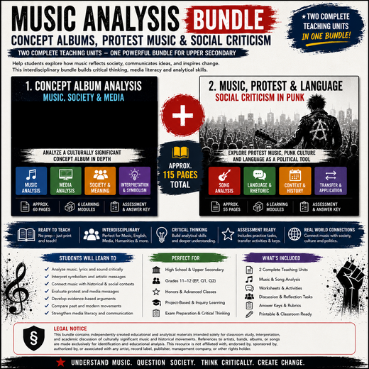 Music Analysis Bundle | Concept Albums, Protest Music & Media Literacy