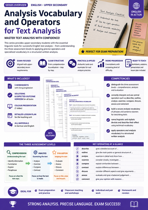 Analysis Vocabulary and Operators for Text Analysis