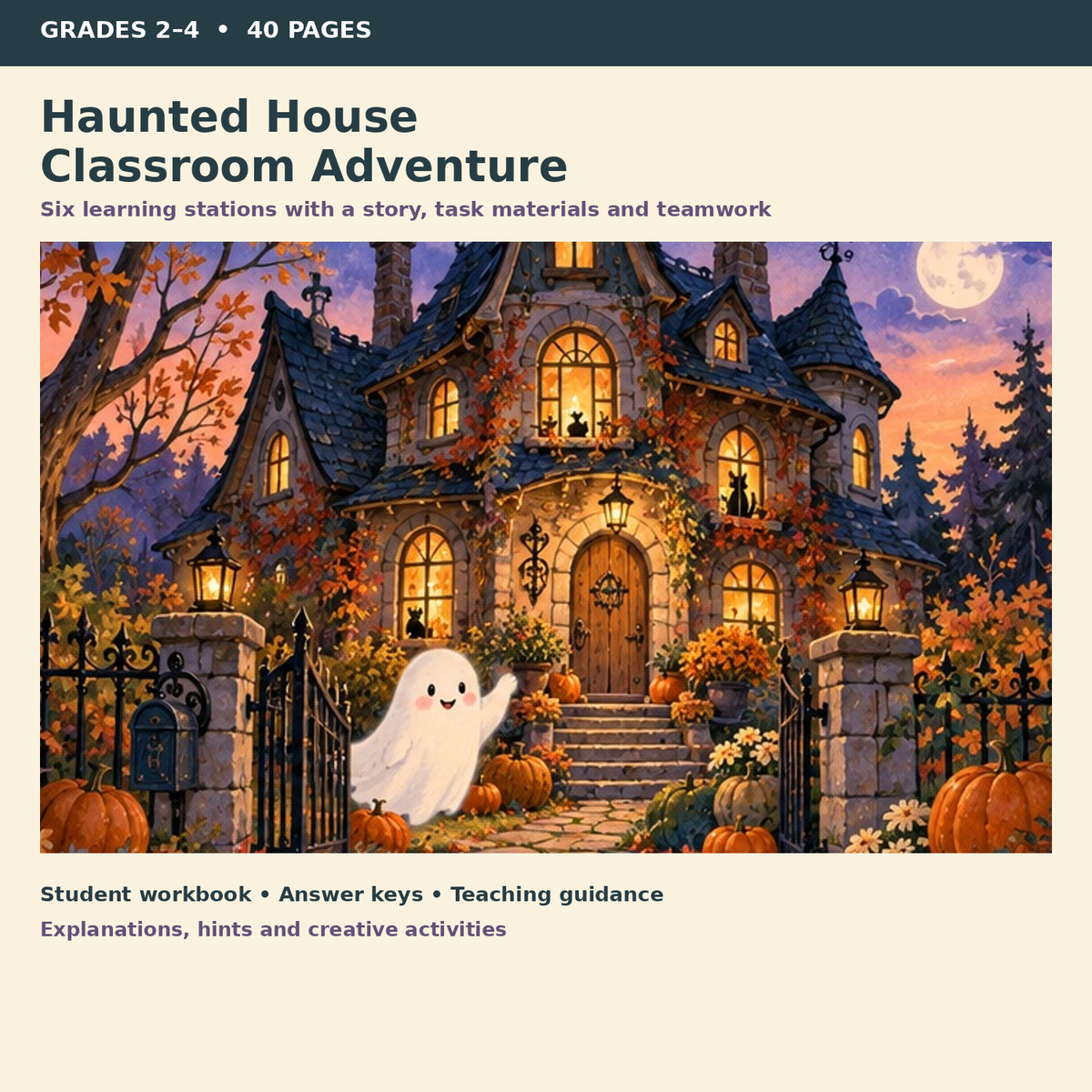 Haunted House Classroom Adventure Halloween learning stations, Grades 2–4