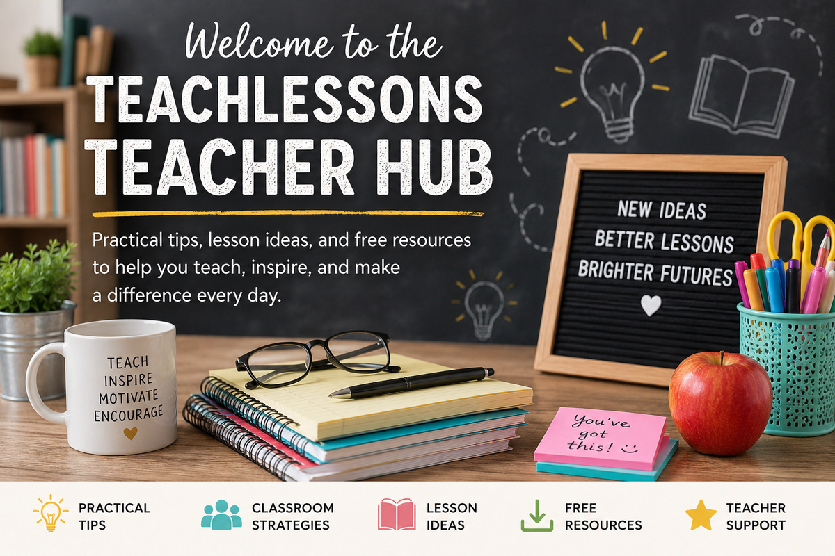 Welcome to the TeachLessons Teacher Hub featuring practical classroom tips, lesson planning ideas, teacher resources, and an inspiring classroom workspace.