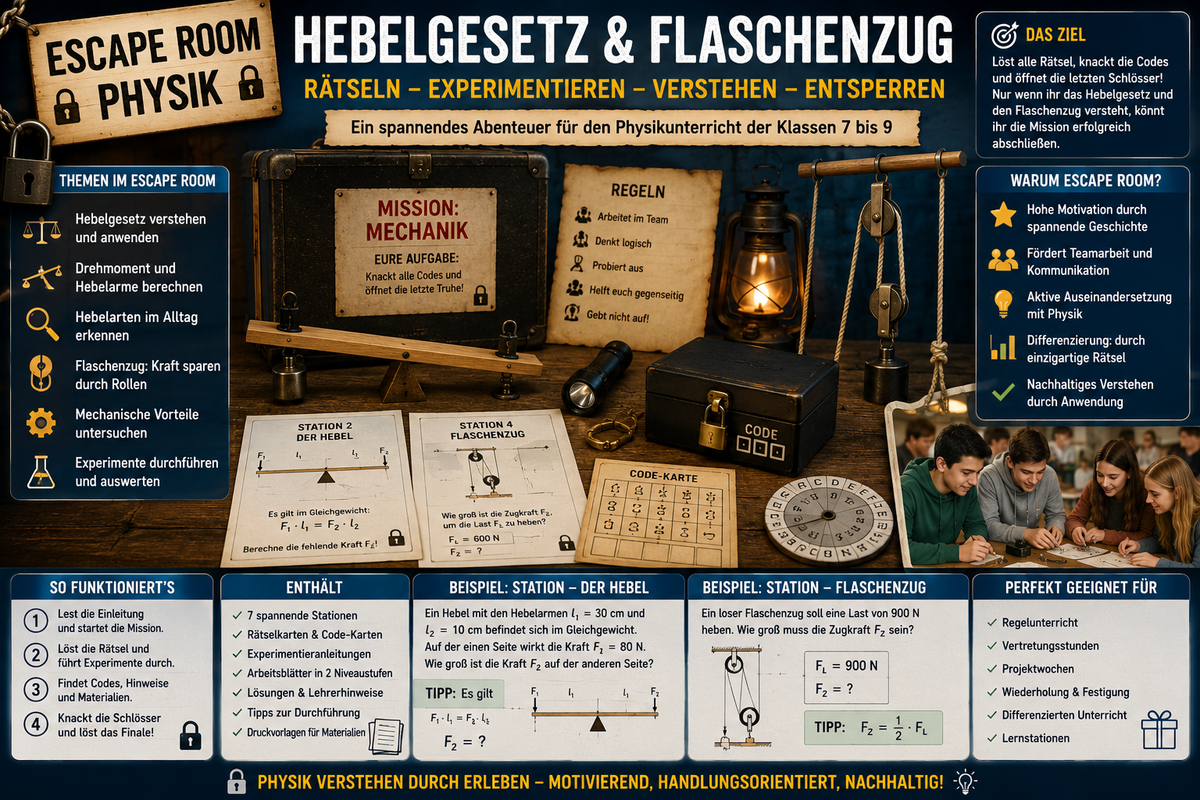 Transform your physics lessons with an engaging escape room on lever law and pulley systems. Discover practical teaching ideas, collaborative STEM challenges, and ready-to-use classroom activities for Grades 7–9.