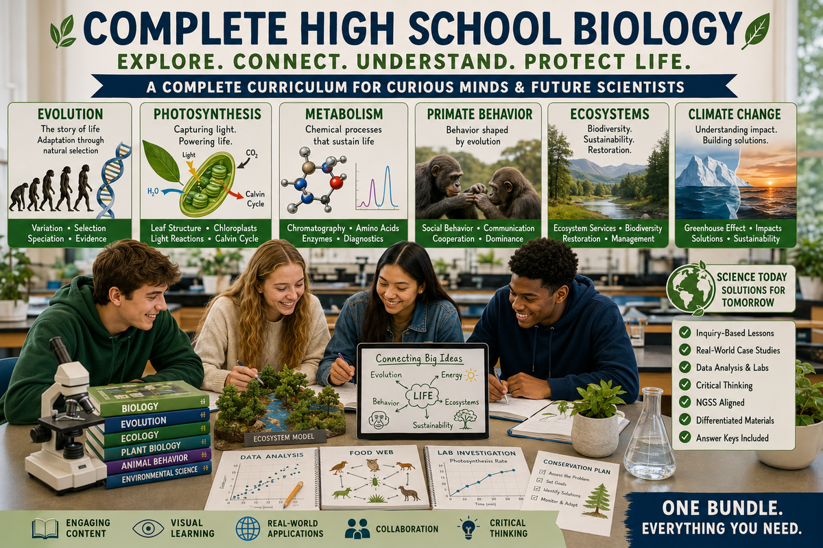 High school biology students investigating evolution, ecology, photosynthesis, biodiversity, climate change, metabolism and animal behavior through collaborative inquiry-based science learning.