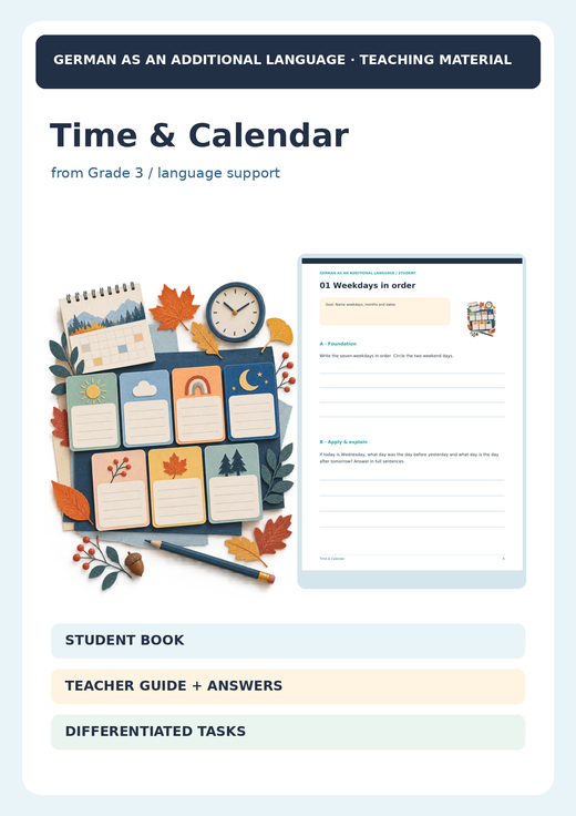 Time & Calendar | Days of the Week, Months, Dates & Appointments | ESL / ELL Unit | Grades 2–5