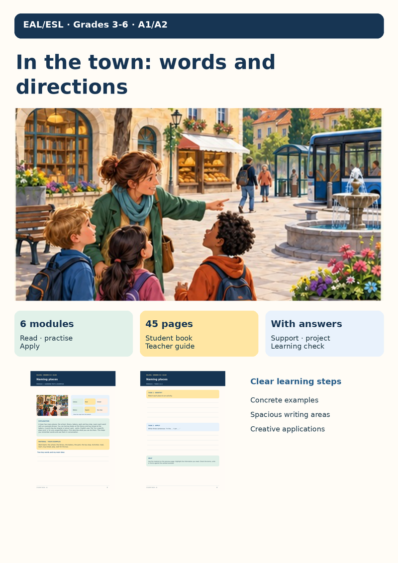 In the Town: Places & Directions | Location Words, Asking the Way, Giving Routes & Opening Hours | ESL / EAL Unit A1–A2 | Grades 3–6
