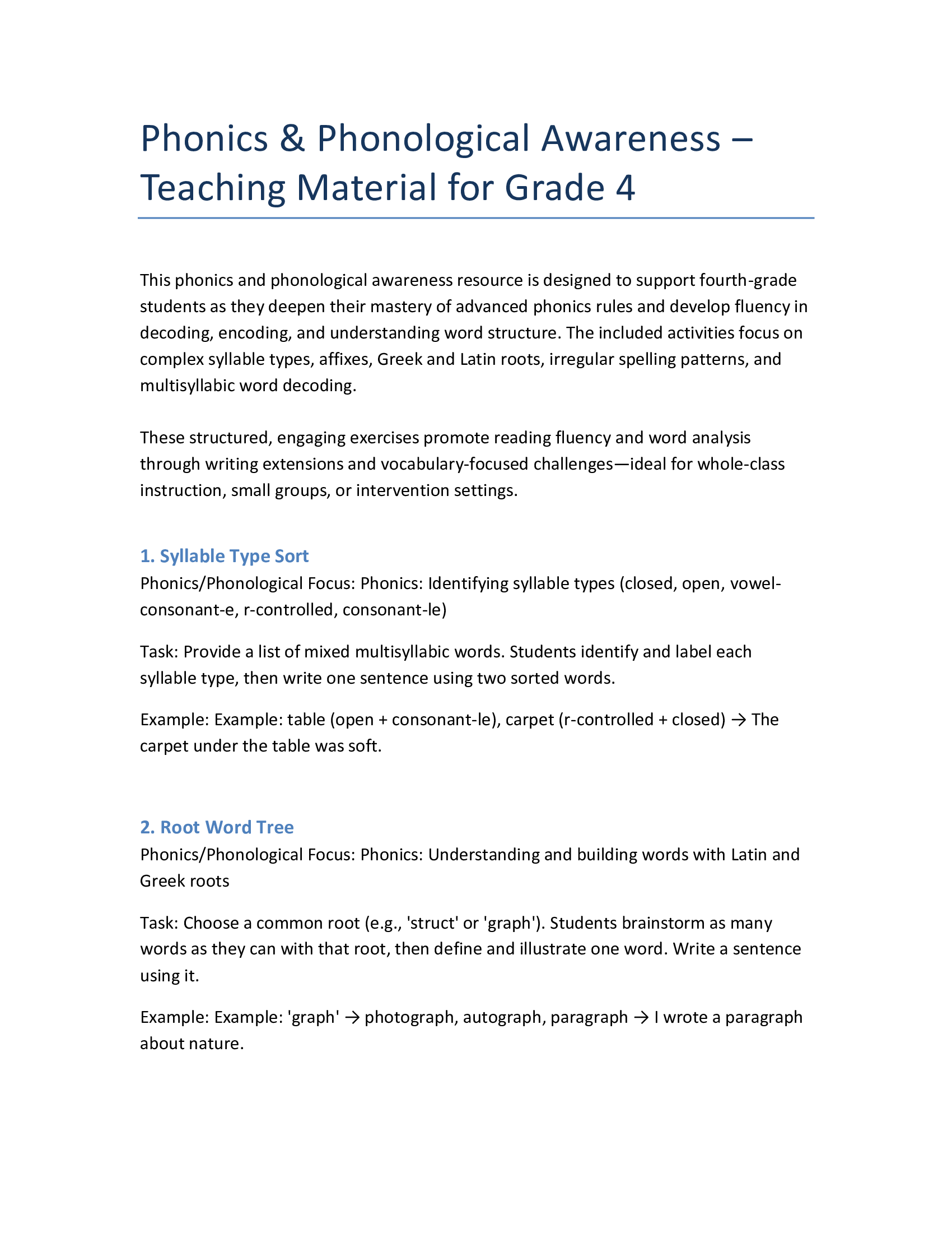 Grade 4 Phonics & Word Study – Mastering Patterns & Sound Skills
