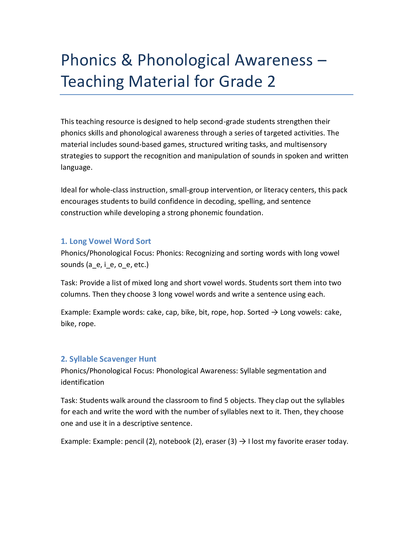 Grade 2 Phonics & Phonological Awareness – Teaching Material Pack