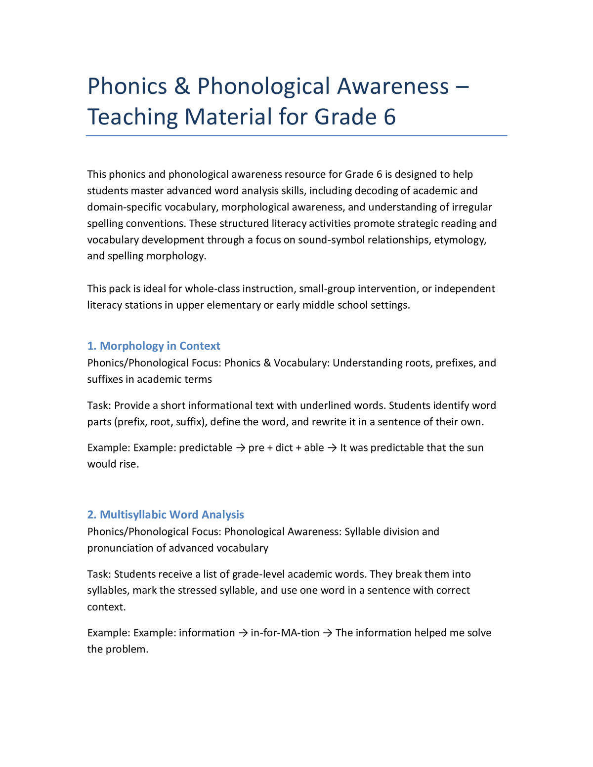 6phonics Pattern Examples Grade 6 Phonics & Academic Word Study – Roots, Prefixes, Patterns ...