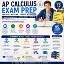 Printable AP Calculus exam preparation workbook featuring derivatives, integrals, optimization, mathematical modeling, curve sketching, and a complete AP-style practice exam for AP Calculus AB and BC students.