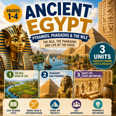 Ancient Egypt: Pyramids, Pharaohs & the Nile Unit – Worksheets, Projects & Slides (Grades 1–4)