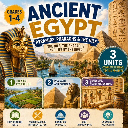 Ancient Egypt: Pyramids, Pharaohs & the Nile Unit – Worksheets, Projects & Slides (Grades 1–4)
