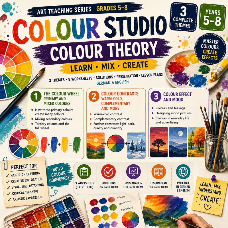 Color Theory Activities | Color Wheel, Color Mixing & Color Contrasts | Middle School Art Unit | Grades 5–8