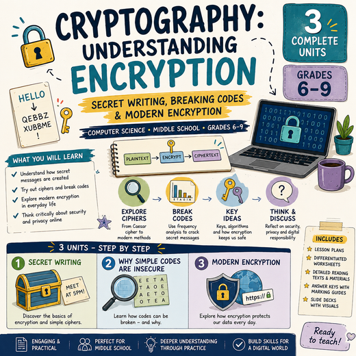 Cryptography: Understanding Encryption – Computer Science Unit: Worksheets, Projects & Slides (Grades 6–9)