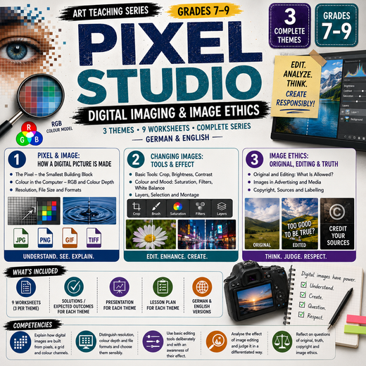 Digital Image Editing Activities | Pixels, Photo Editing & Media Ethics | Middle School Art Unit | Grades 7–9