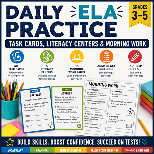 ELA Test Prep & Assessment Toolkit – Reading, Writing & Grammar Practice | Grades 3–5