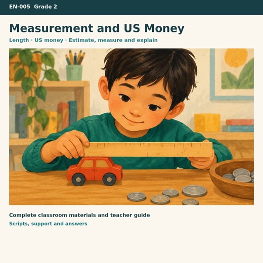 Measurement and US Money | Length, Coins, Bills & Making Change | Grade 2