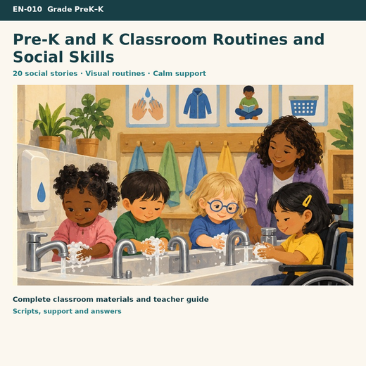 Classroom Routines and Social Skills | 20 Social Stories & Routine Cards | Pre-K–K