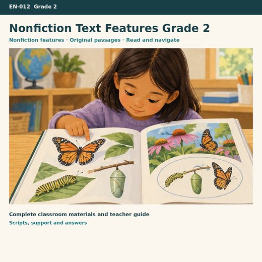 Nonfiction Text Features | Original Science Passages & Diagram Workshop | Grade 2