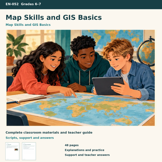 Map Skills and GIS Basics | 8 Lessons, 8 Case Cards & a Fictional GIS Dataset | Grades 6–7
