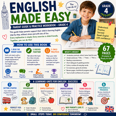 English Made Easy | Parent Guide & English Practice Workbook | Grade 4