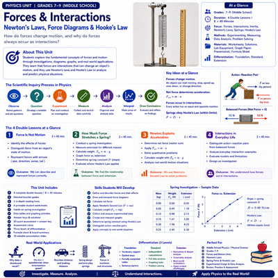 Forces & Interactions | Newton's Laws, Free-Body Diagrams & Hooke's Law | Physics Unit | Grades 7–9