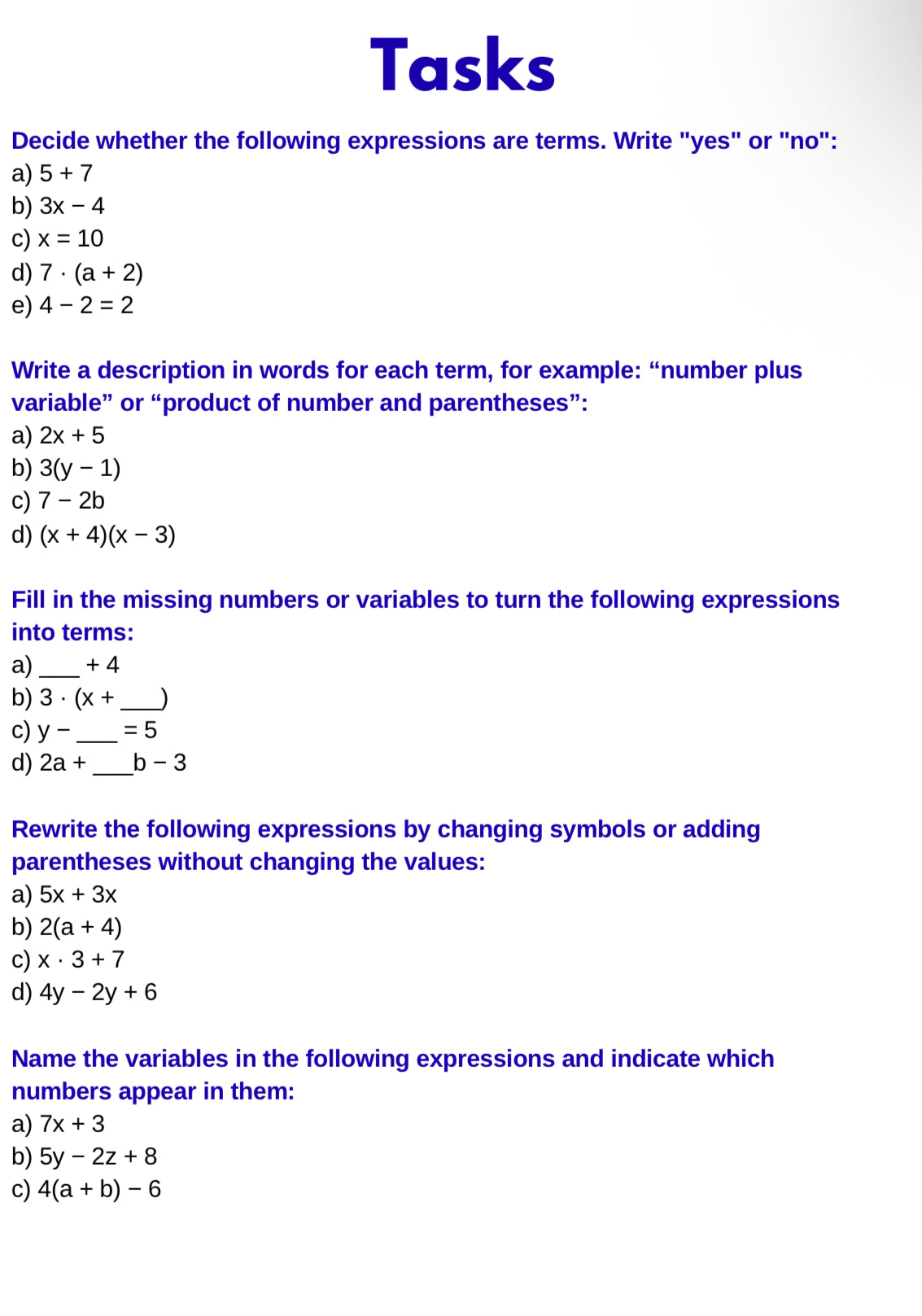 Algebra Basics – Daily Warm-up Exercises for Expressions & Variables | Math Starter Resource | GRADE 5–9