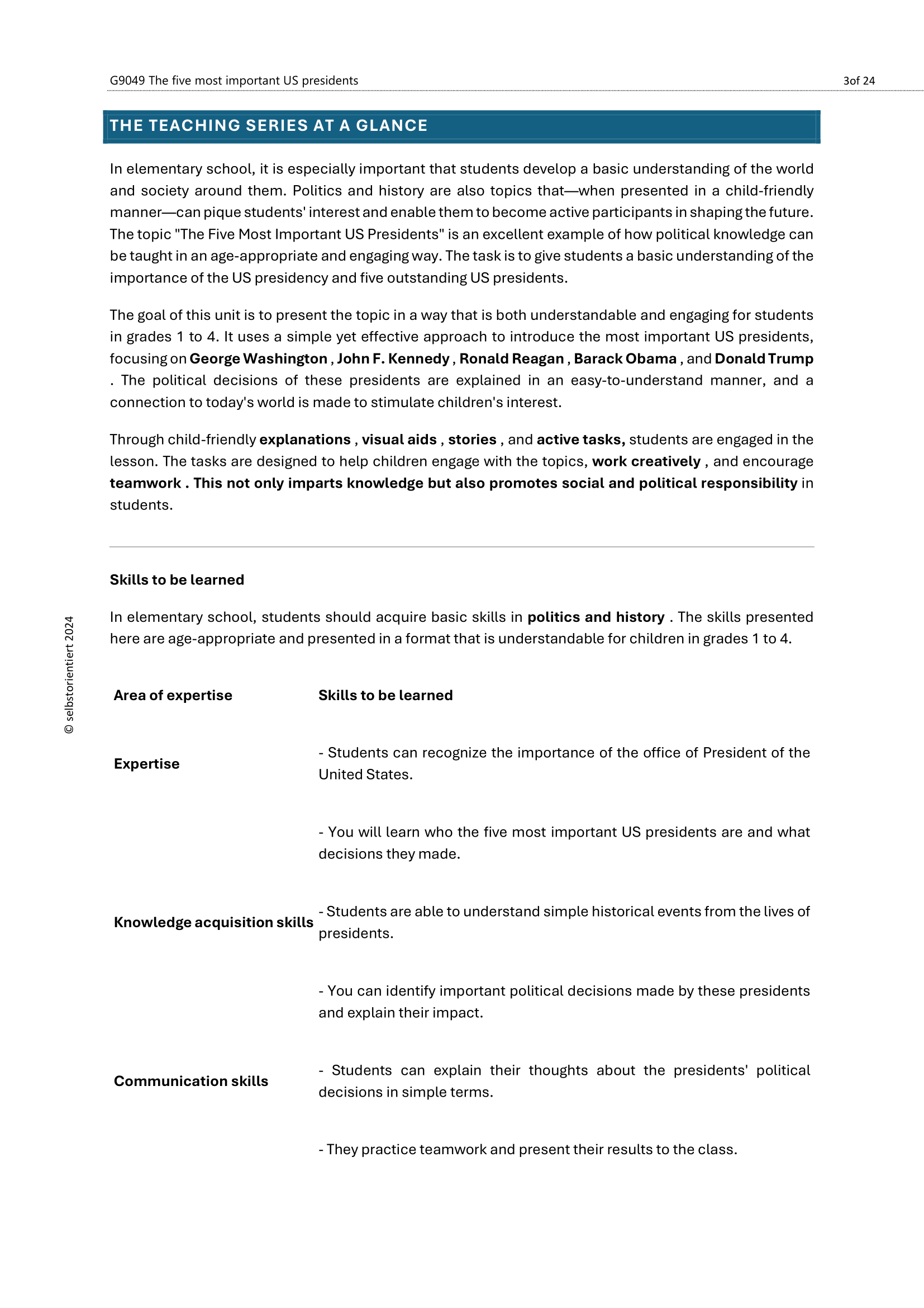 Meet the Presidents – George Washington to Donald Trump (Grades 3–4)