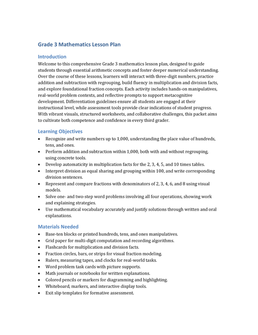 Independent Math Practice for Grade 3 – Place Value, Operations & Shapes