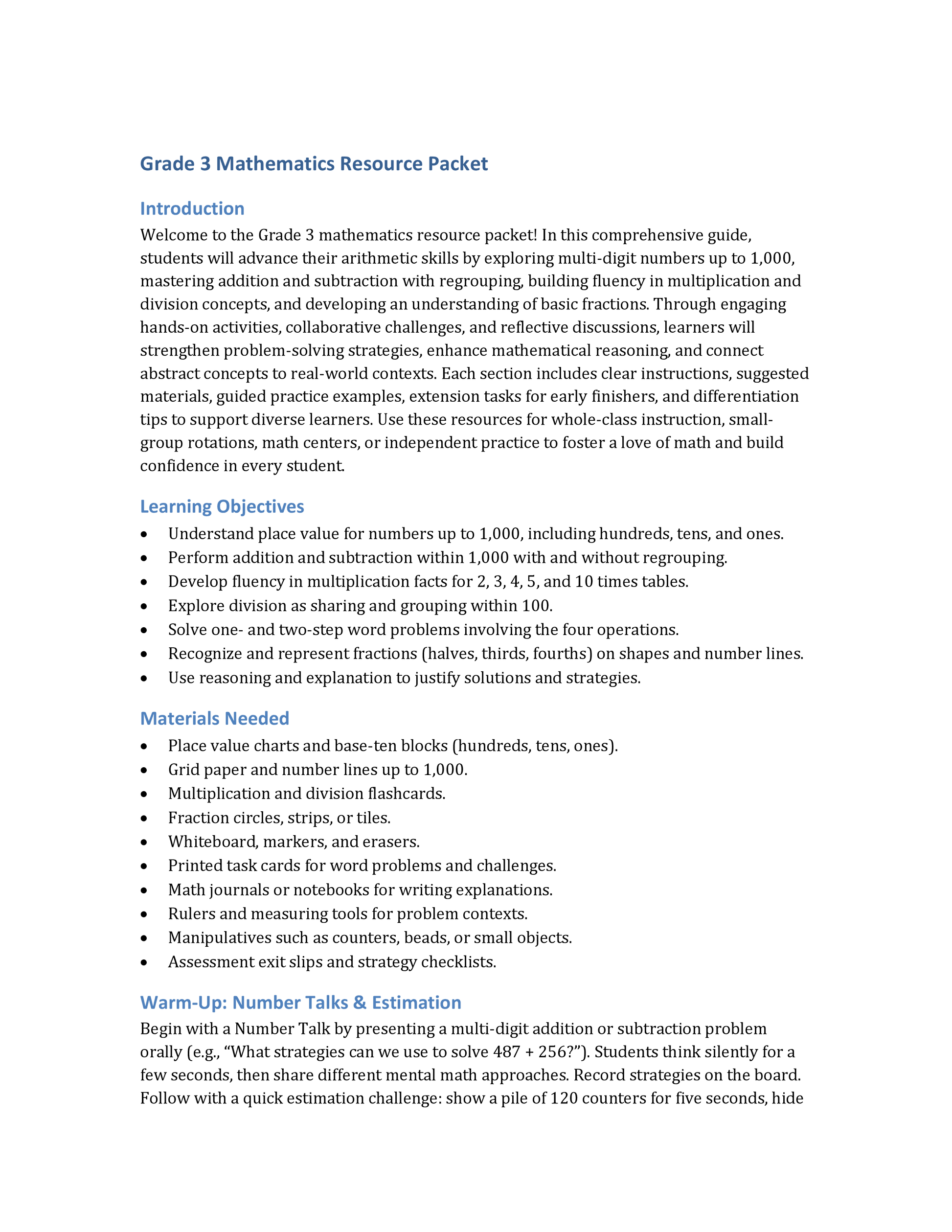 Mega Math Bundle – Basic Operations & Numbers to 1,000 (Grades 1–4)