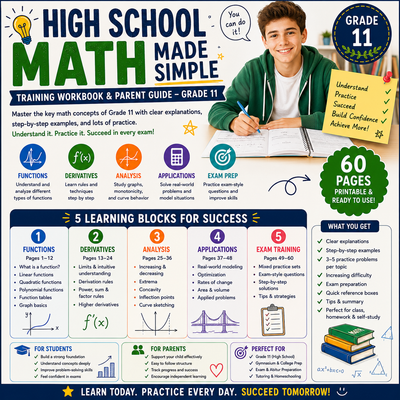Grade 11 Math Workbook | Functions, Derivatives & Graph Analysis