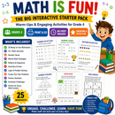 Printable Grade 4 math warm-up workbook with 25 worksheets covering number sense, mental math, geometry, patterns, logic puzzles and engaging classroom bell ringers.