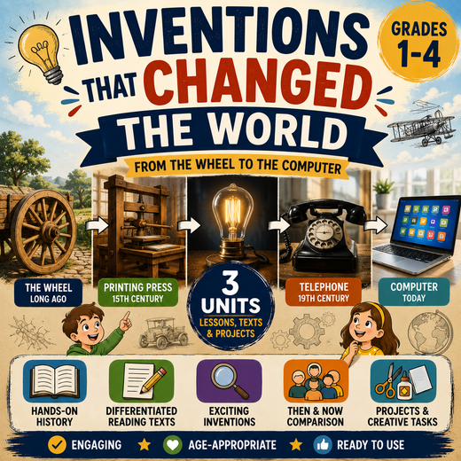 Inventions That Changed the World Unit – Worksheets, Projects & Slides (Grades 1–4)