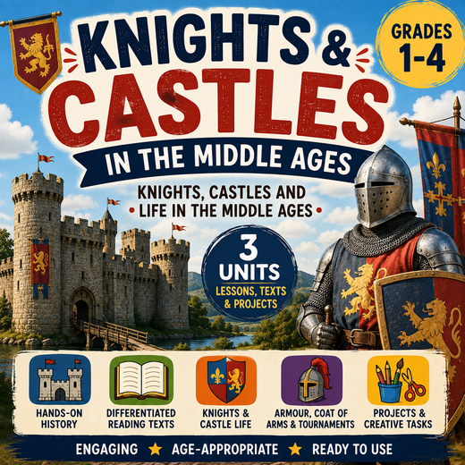 Knights & Castles in the Middle Ages Unit – Worksheets, Projects & Slides (Grades 1–4)