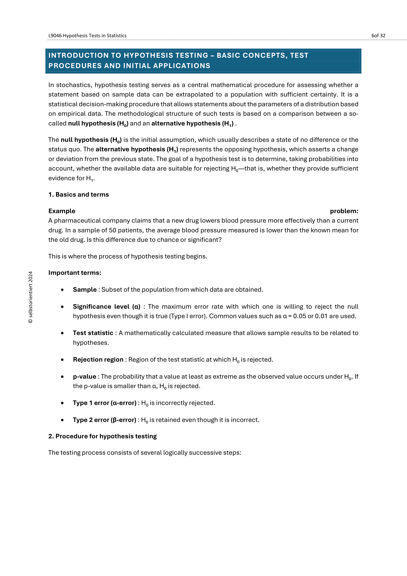 Hypothesis Testing & Errors – Full Statistics Unit (Grades 11–12)