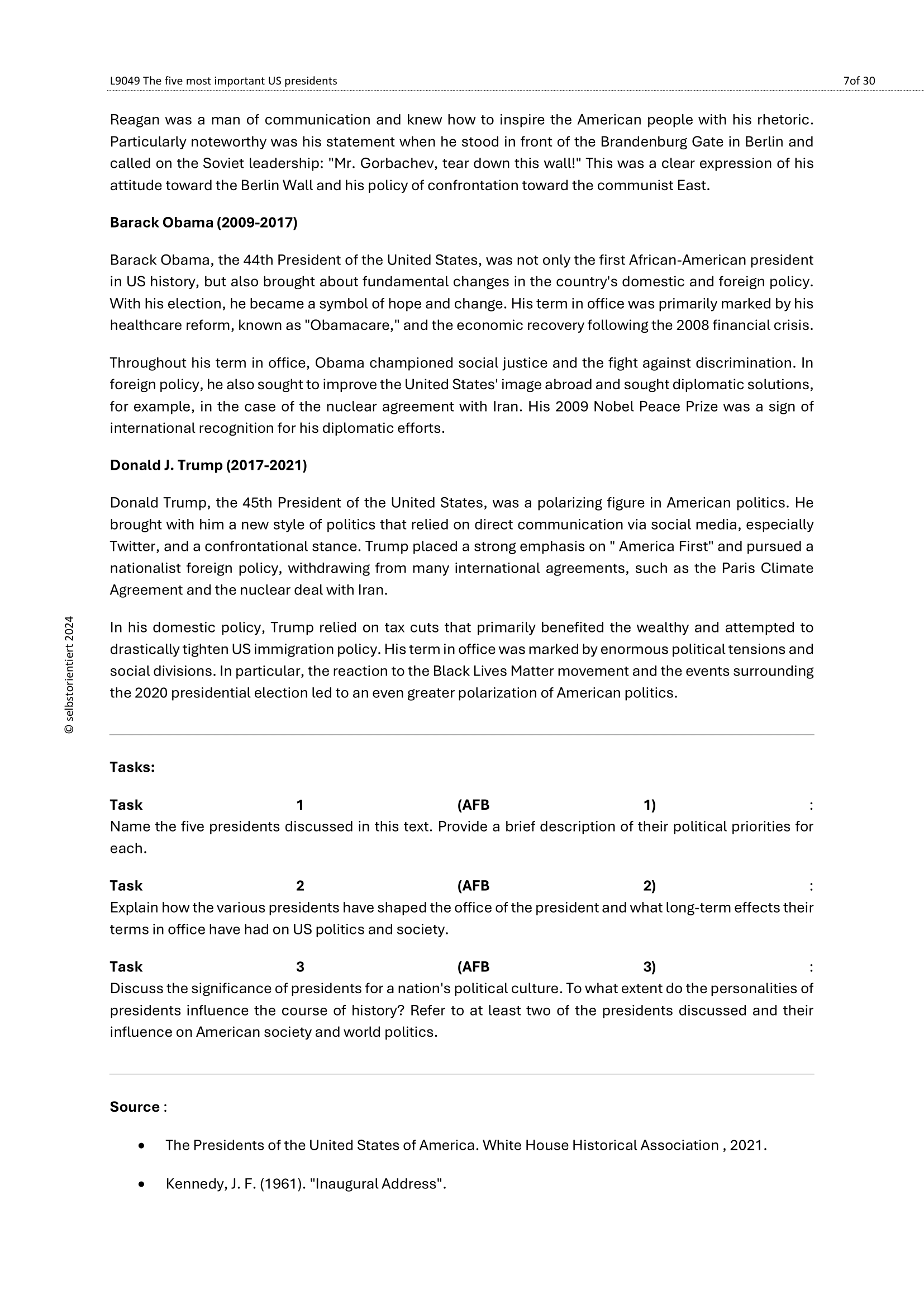 Top 5 U.S. Presidents in History – Teaching Material for Upper Secondary (Grades 11–13)