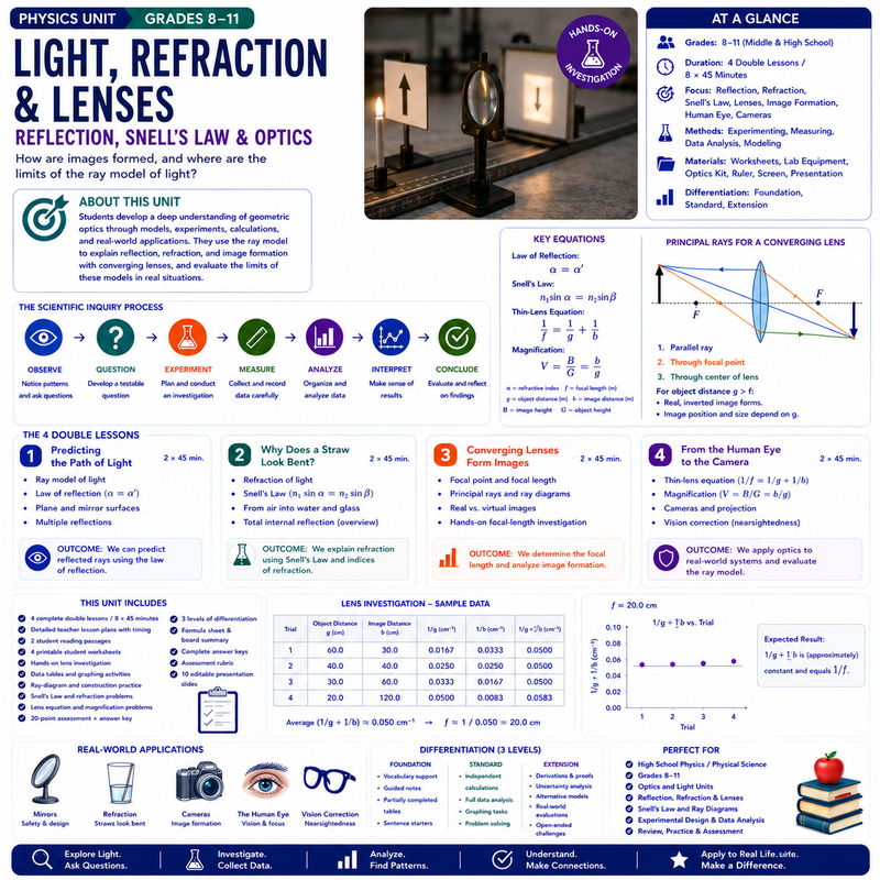 Light, Refraction & Lenses | Reflection, Snell's Law & Image Formation | Physics Unit | Grades 8–11