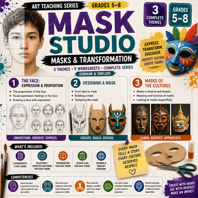 Mask Making Activities | Face Proportions, Mask Design & Masks in Culture | Middle School Art Unit | Grades 5–8