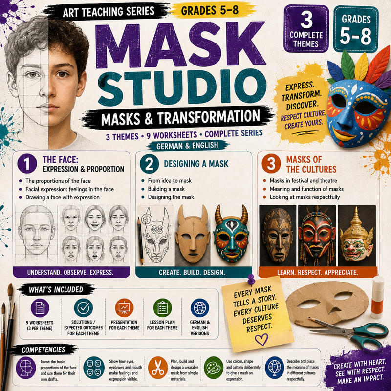 Mask Making Activities | Face Proportions, Mask Design & Masks in Culture | Middle School Art Unit | Grades 5–8